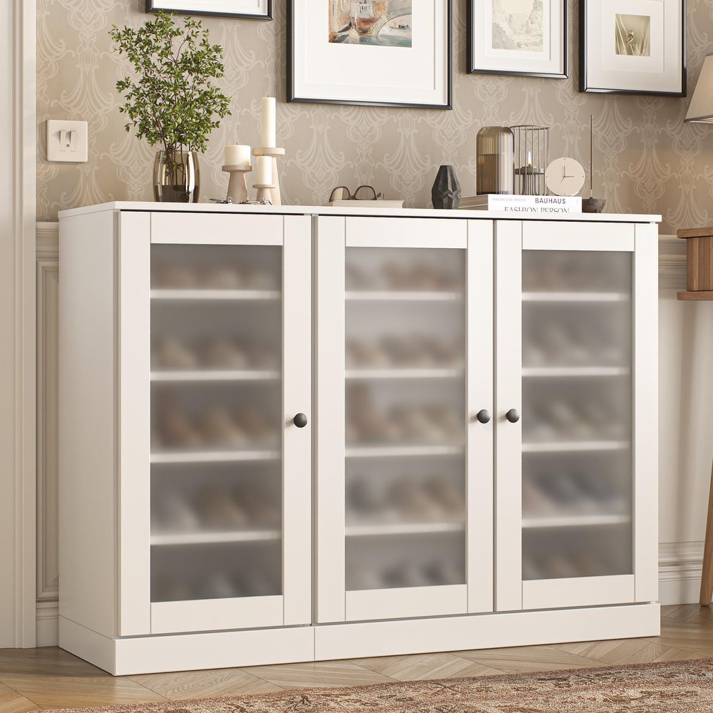 White 30 Solid WoodShoe Storage Cabinet HomeRoots