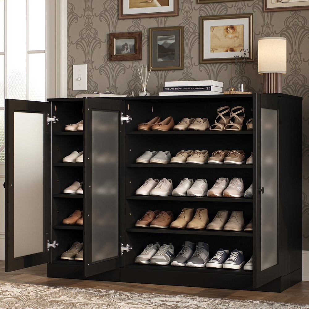 Black 30 Solid WoodShoe Storage Cabinet HomeRoots