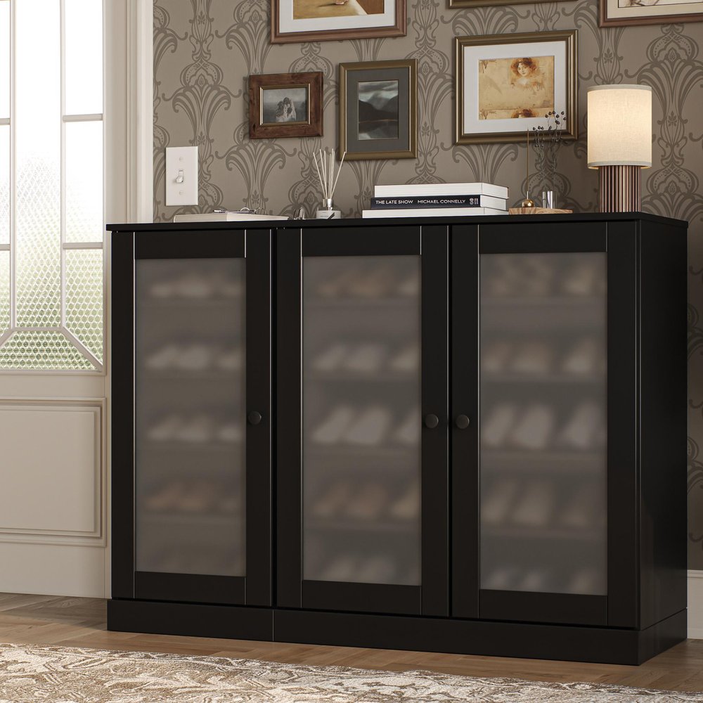 Black 30 Solid WoodShoe Storage Cabinet HomeRoots
