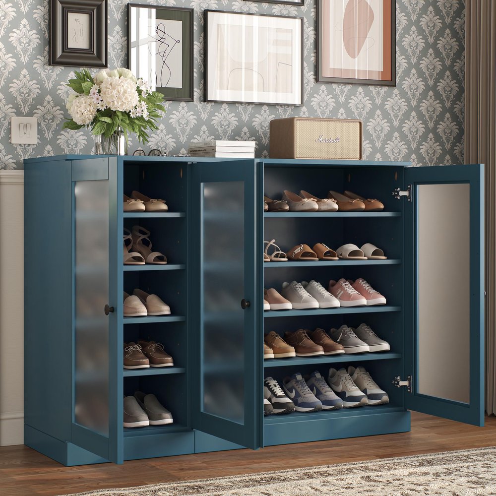 Teal Blue 30 Solid WoodShoe Storage Cabinet HomeRoots