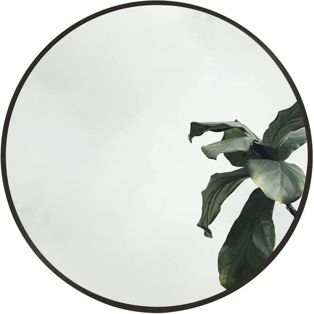 16" Black Aluminum Round Framed Bathroom Vanity Mirror HomeRoots