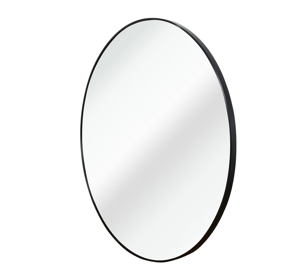 20" Black Aluminum Round Framed Bathroom Vanity Mirror — view 2