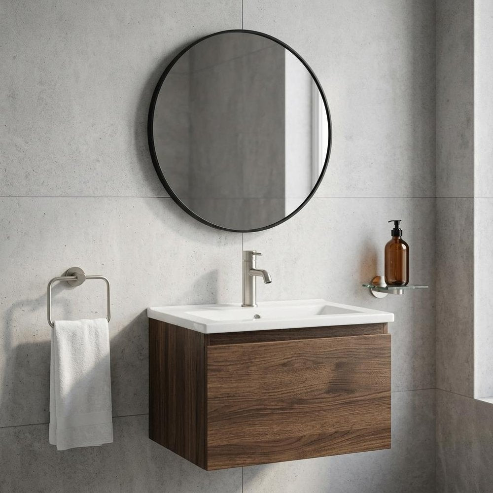 20" Black Aluminum Round Framed Bathroom Vanity Mirror HomeRoots