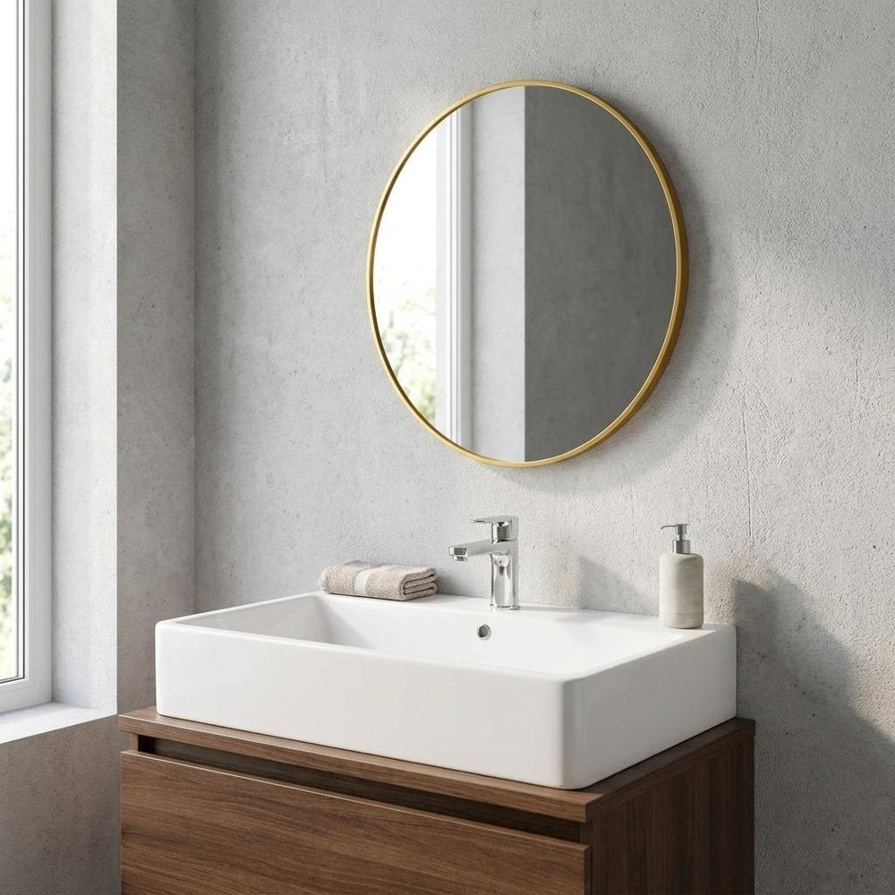 24" Black Aluminum Round Framed Bathroom Vanity Mirror