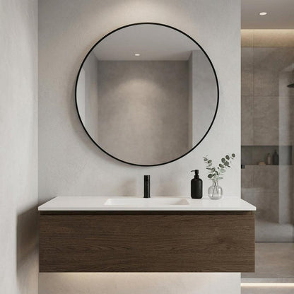 30" Black Aluminum Round Framed Bathroom Vanity Mirror HomeRoots