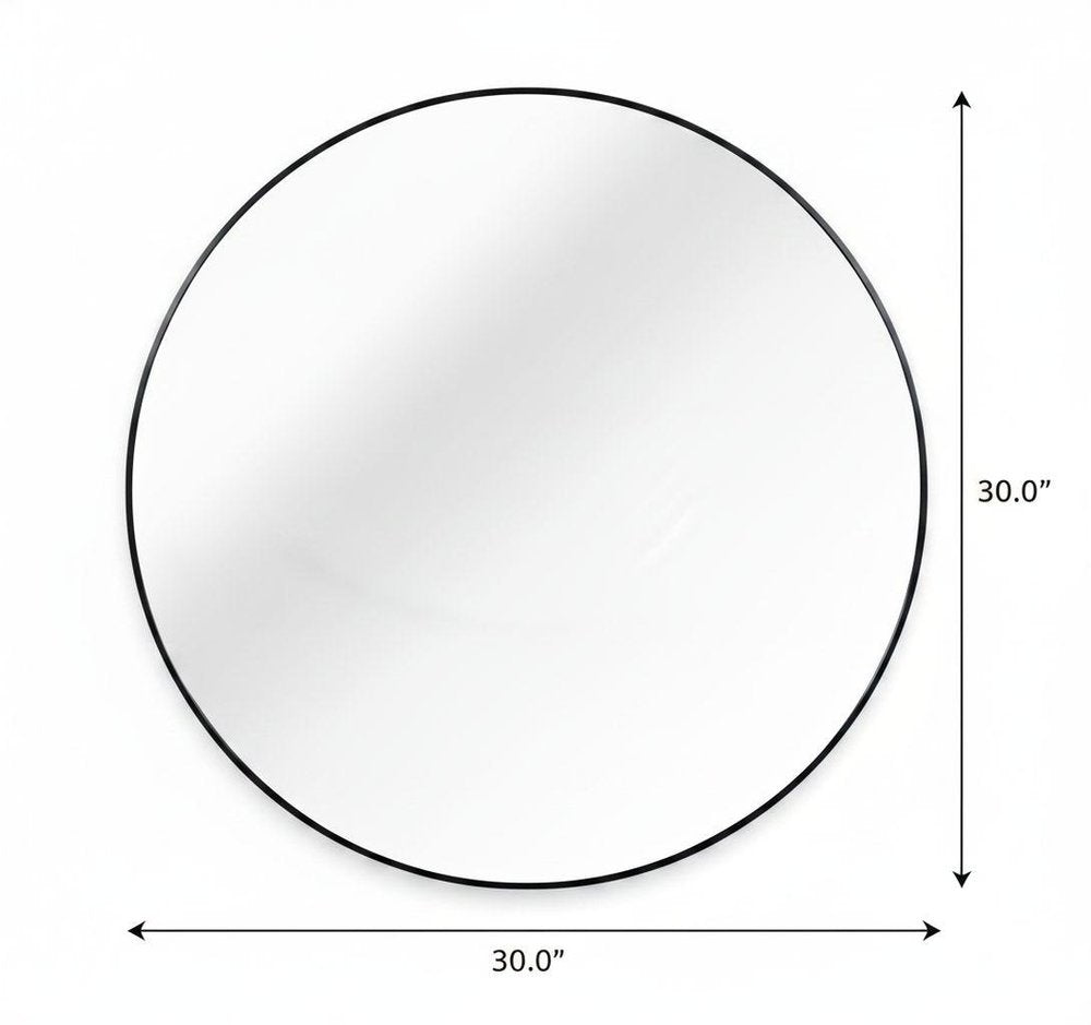 30" Black Aluminum Round Framed Bathroom Vanity Mirror — view 5