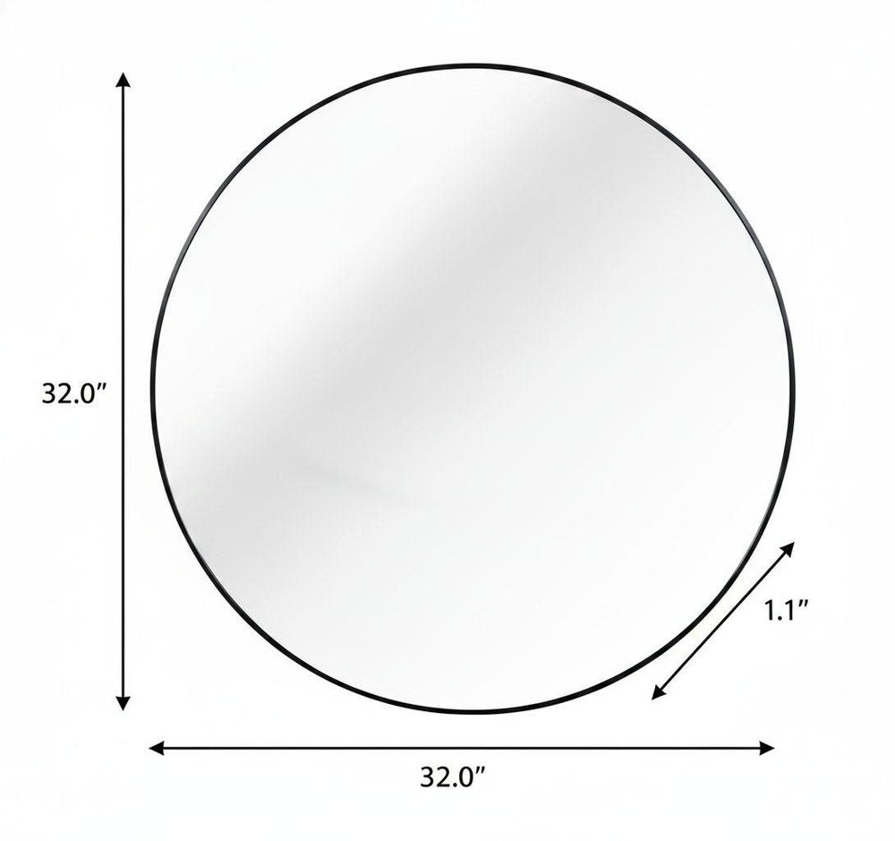 32" Black Aluminum Round Framed Bathroom Vanity Mirror — view 5