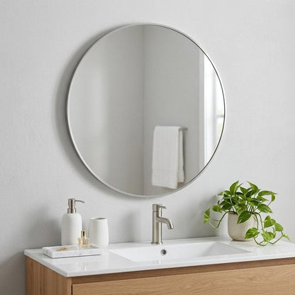 32" Black Aluminum Round Framed Bathroom Vanity Mirror HomeRoots