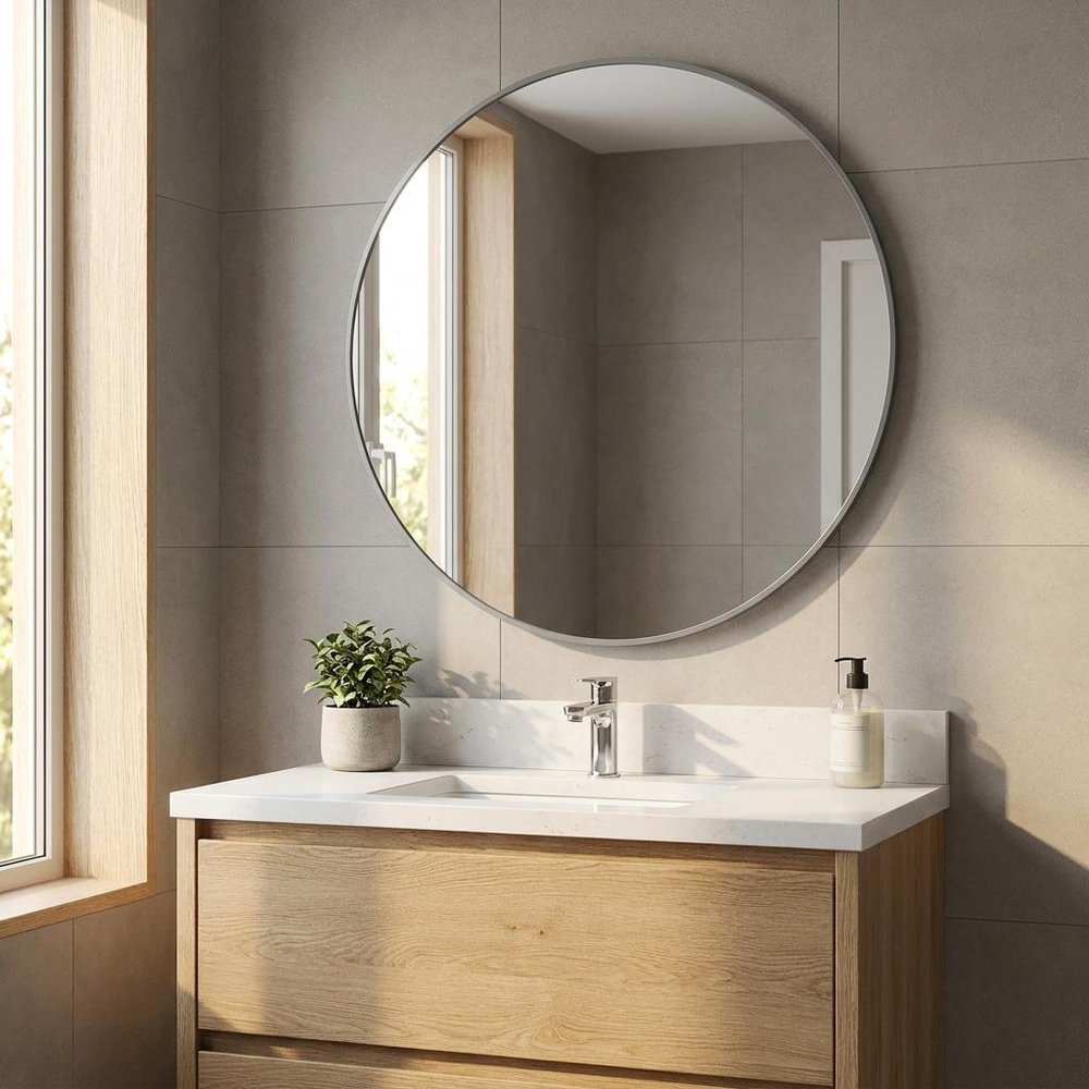32" Black Aluminum Round Framed Bathroom Vanity Mirror HomeRoots