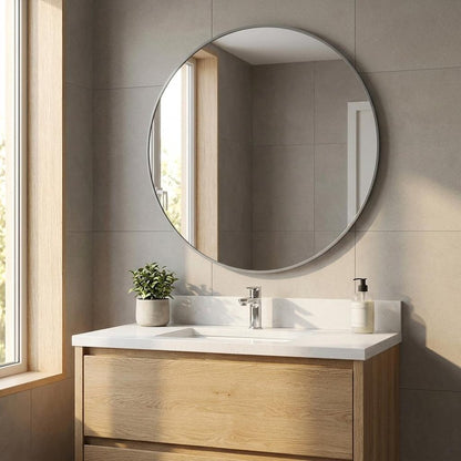 32" Black Aluminum Round Framed Bathroom Vanity Mirror HomeRoots