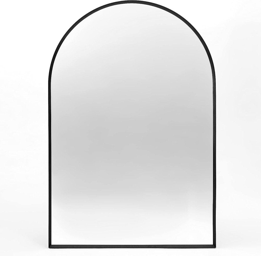 30" Black Aluminum Arch Framed Bathroom Vanity Mirror — view 3