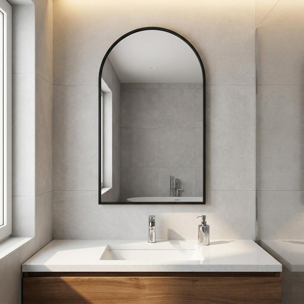 32" X 24" Black Aluminum Arch Framed Bathroom Vanity Mirror — view 10