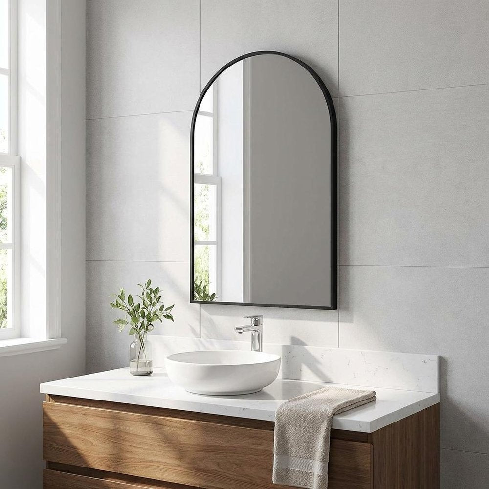 32" X 24" Black Aluminum Arch Framed Bathroom Vanity Mirror HomeRoots