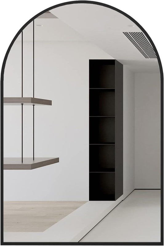 32" X 24" Black Aluminum Arch Framed Bathroom Vanity Mirror