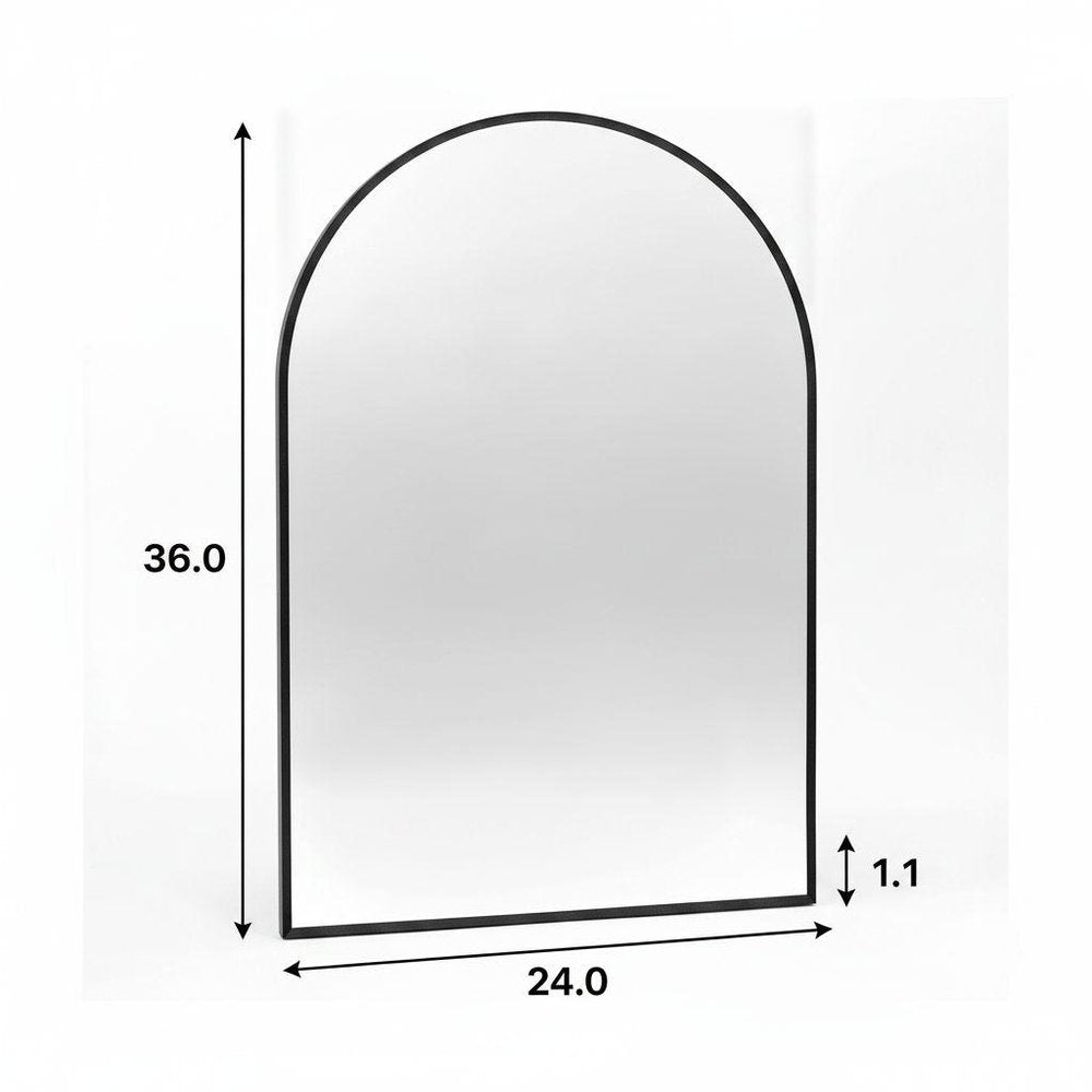 36" X 24" Black Aluminum Arch Framed Bathroom Vanity Mirror