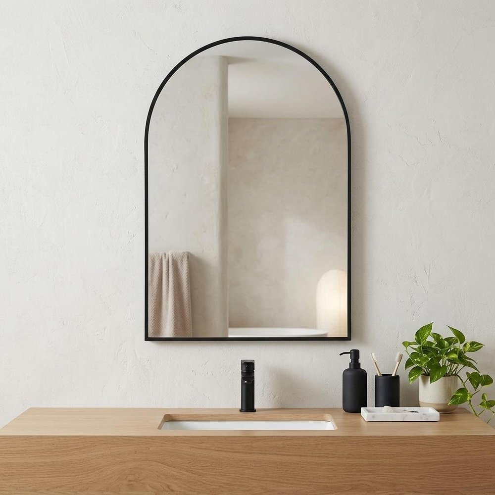 36" X 24" Black Aluminum Arch Framed Bathroom Vanity Mirror HomeRoots