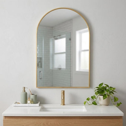 36" X 24" Black Aluminum Arch Framed Bathroom Vanity Mirror