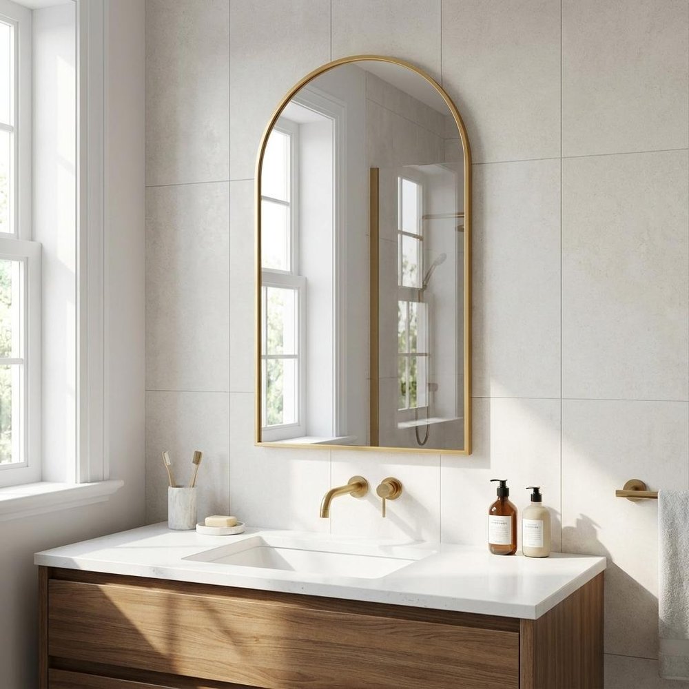 36" X 24" Black Aluminum Arch Framed Bathroom Vanity Mirror HomeRoots