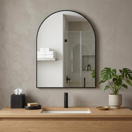 40" X 30" Black Aluminum Arch Framed Bathroom Vanity Mirror