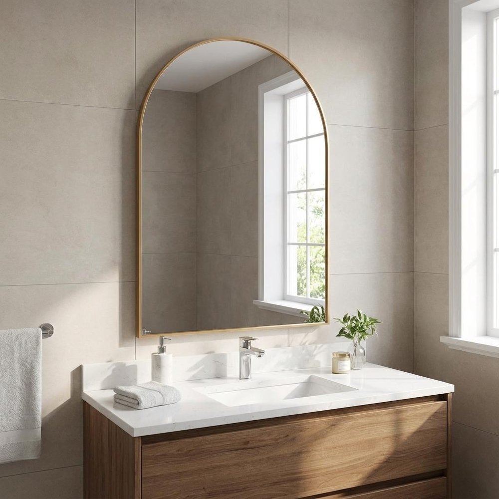 40" X 30" Black Aluminum Arch Framed Bathroom Vanity Mirror HomeRoots