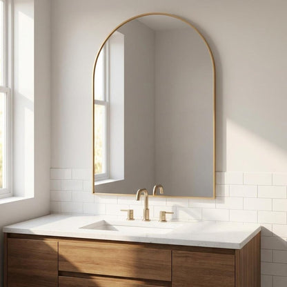 40" X 30" Black Aluminum Arch Framed Bathroom Vanity Mirror HomeRoots