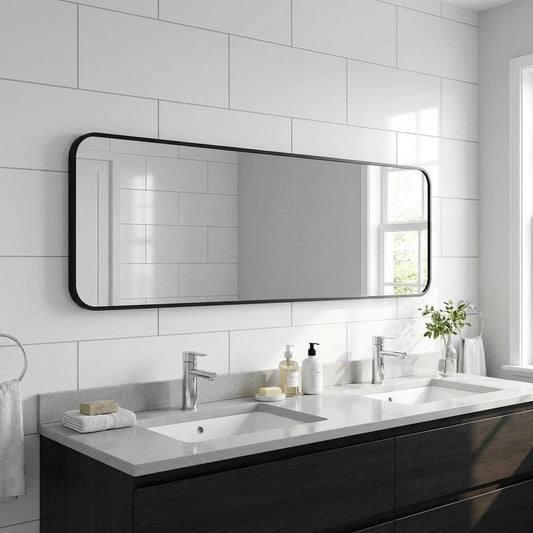 47" X 14" Black Aluminum Wall Mounted And Over The Door Framed Full Length Hanging Mirror