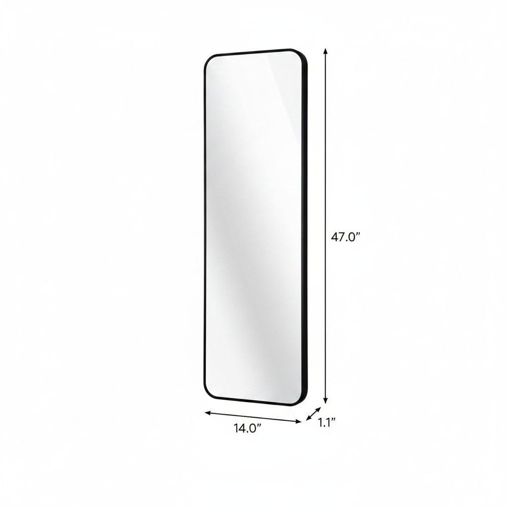 47" X 14" Black Aluminum Wall Mounted And Over The Door Framed Full Length Hanging Mirror — view 4