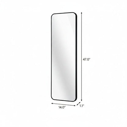 47" X 14" Black Aluminum Wall Mounted And Over The Door Framed Full Length Hanging Mirror HomeRoots