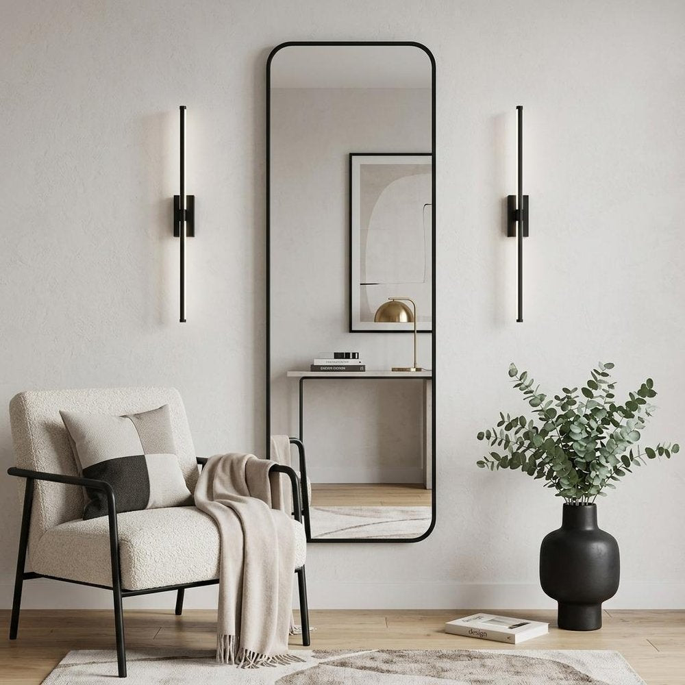47" X 14" Black Aluminum Wall Mounted And Over The Door Framed Full Length Hanging Mirror HomeRoots