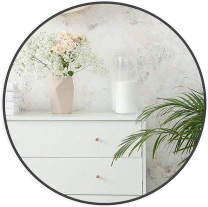 24" Black Aluminum Round Framed Bathroom Vanity Mirror