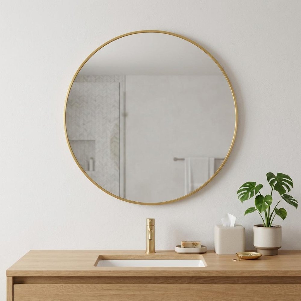 30" Black Aluminum Round Framed Bathroom Vanity Mirror — view 12