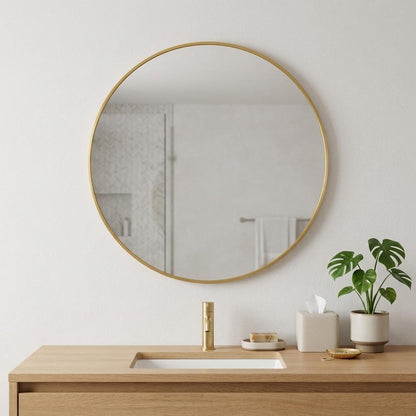 30" Black Aluminum Round Framed Bathroom Vanity Mirror HomeRoots