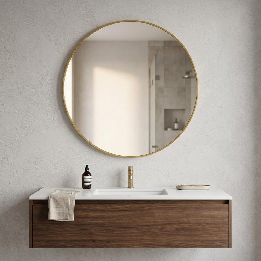 30" Black Aluminum Round Framed Bathroom Vanity Mirror HomeRoots