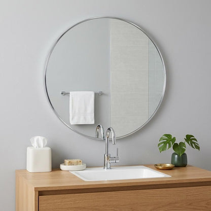 39" X 39" Silver Aluminum Round Framed Bathroom Vanity Mirror HomeRoots