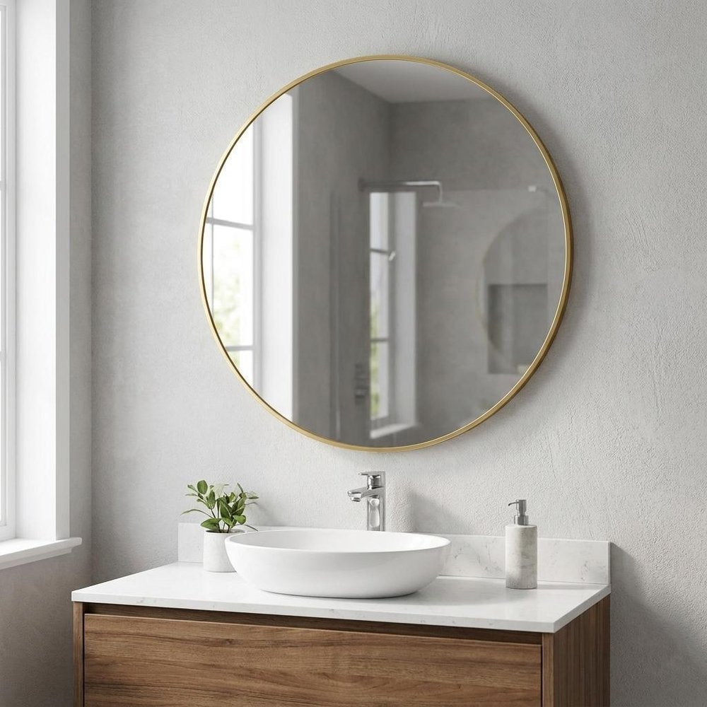 39" X 39" Silver Aluminum Round Framed Bathroom Vanity Mirror HomeRoots