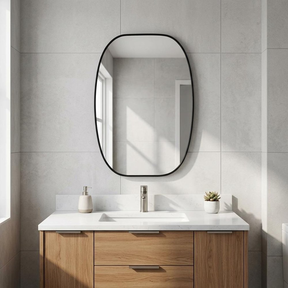 30" Black Aluminum Oval Framed Bathroom Vanity Mirror — view 5