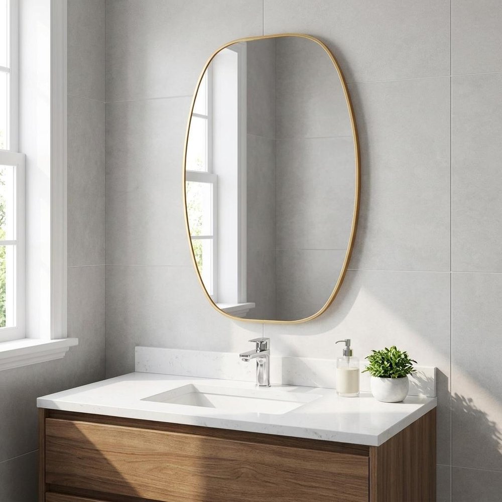 36" X 24" Gold Aluminum Oval Framed Bathroom Vanity Mirror HomeRoots