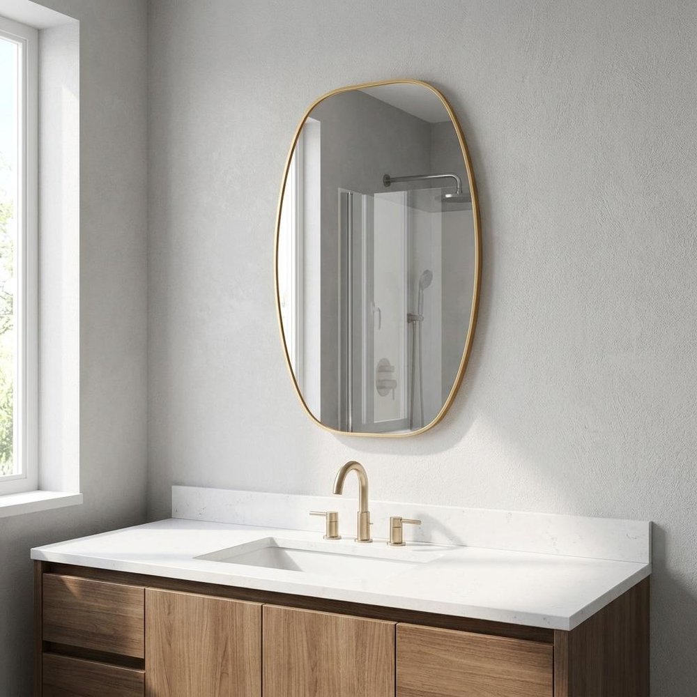 36" X 24" Gold Aluminum Oval Framed Bathroom Vanity Mirror HomeRoots
