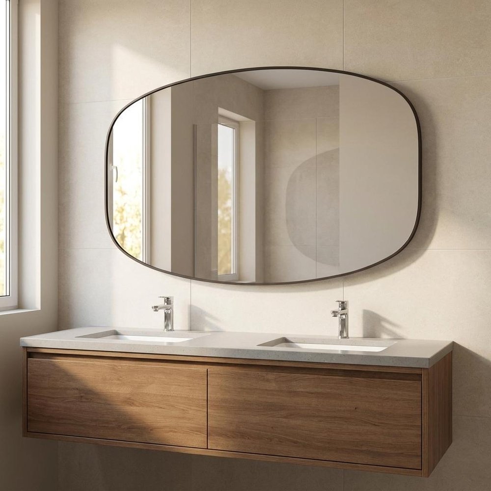 48" X 30" Black Aluminum Oval Framed Bathroom Vanity Mirror HomeRoots