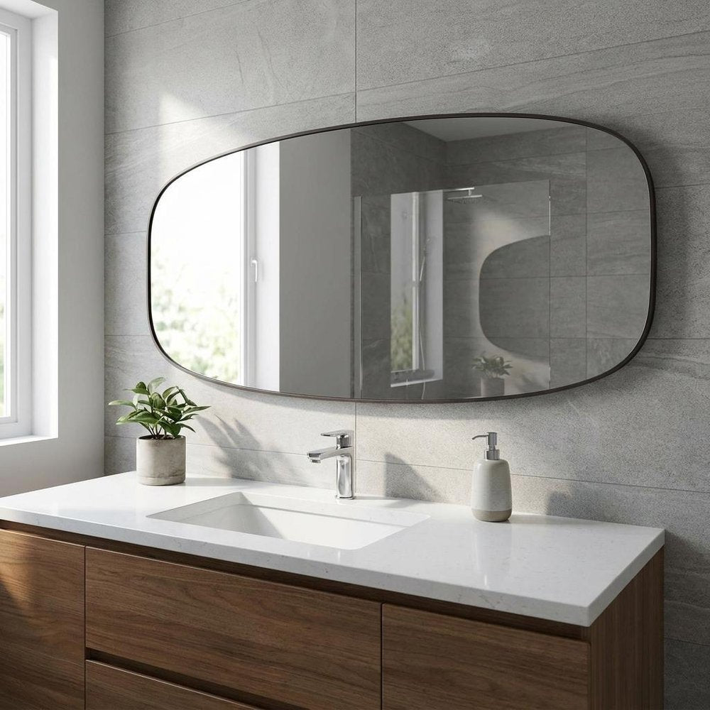 48" X 30" Black Aluminum Oval Framed Bathroom Vanity Mirror HomeRoots