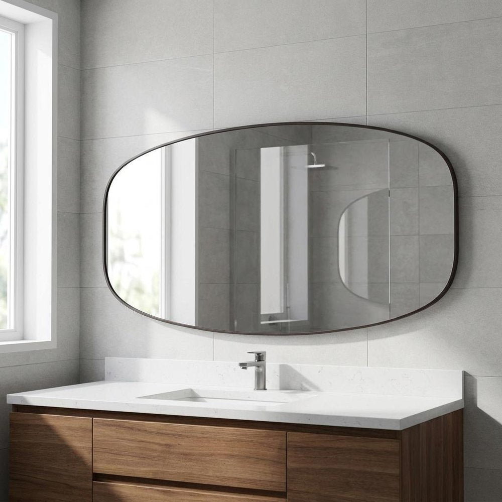 48" X 30" Black Aluminum Oval Framed Bathroom Vanity Mirror HomeRoots