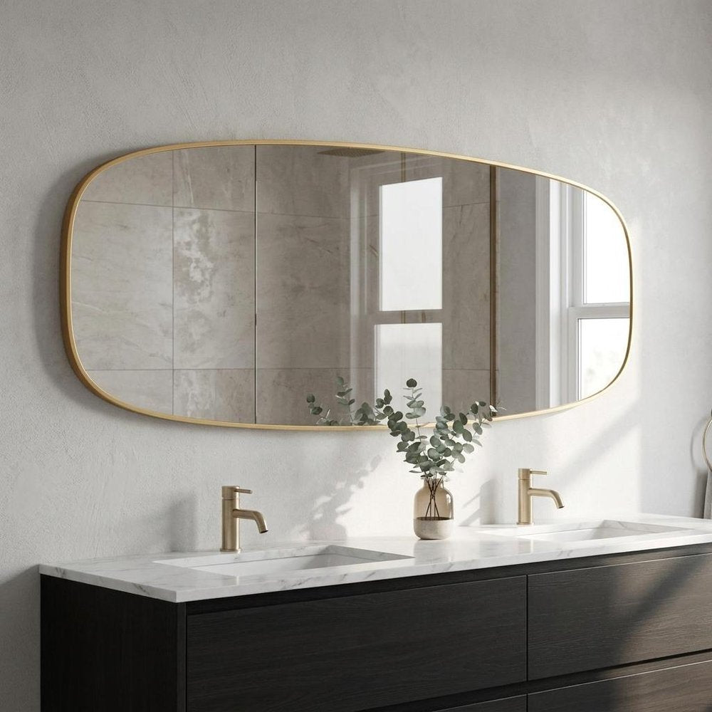 48" X 30" Black Aluminum Oval Framed Bathroom Vanity Mirror HomeRoots