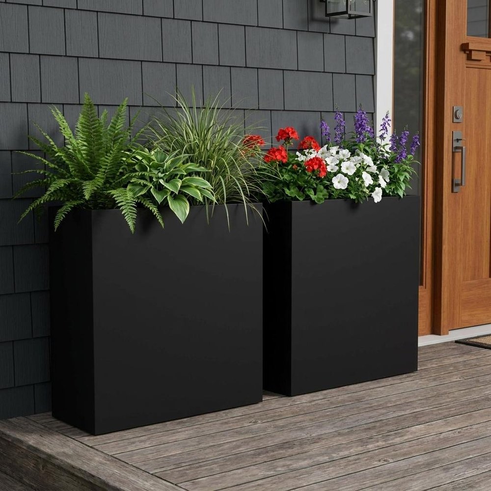 Set of Two Black Metal Rectangular Pot Planter