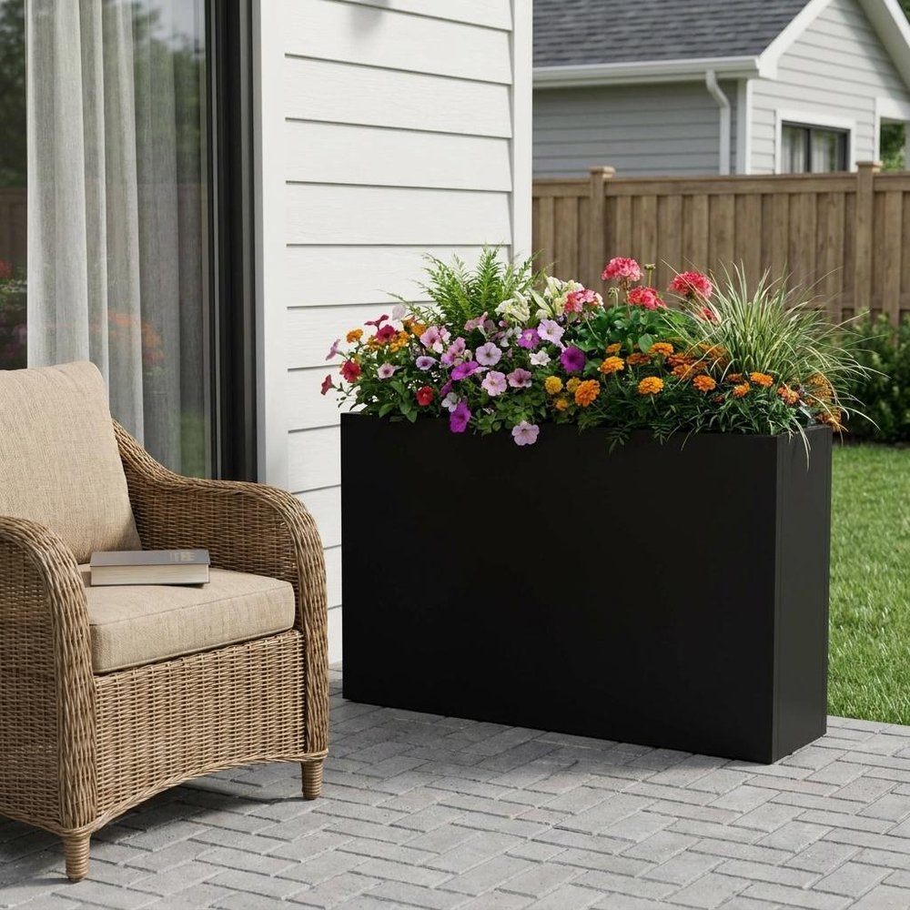 24" X 36" Black Metal Rectangular Pot Planter HomeRoots
