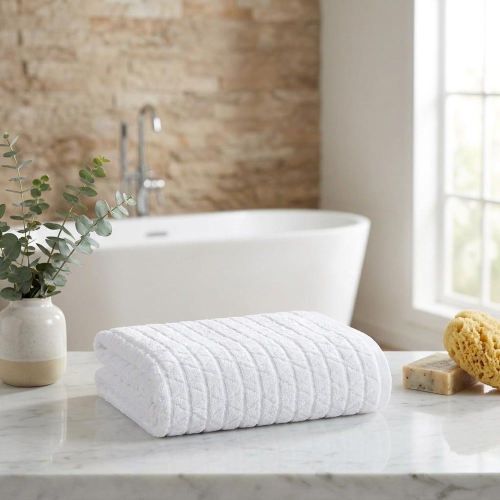 White Geometric Turkish Cotton 27" X 54" Bath Towel HomeRoots