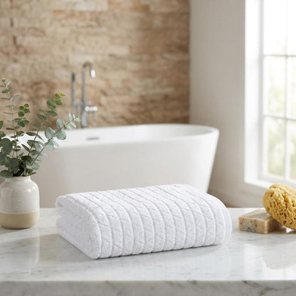 White Geometric Turkish Cotton 27" X 54" Bath Towel HomeRoots