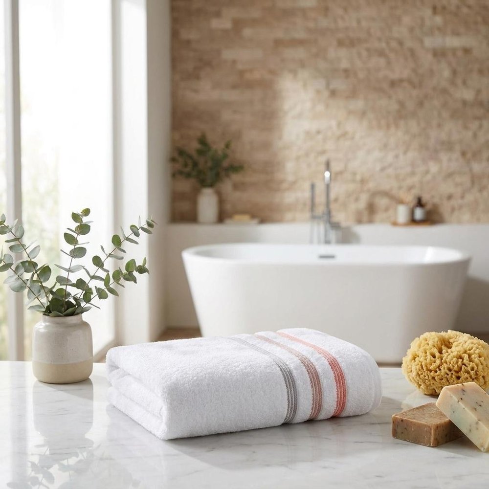 White Striped Turkish Cotton 27" X 54" Bath Towel HomeRoots