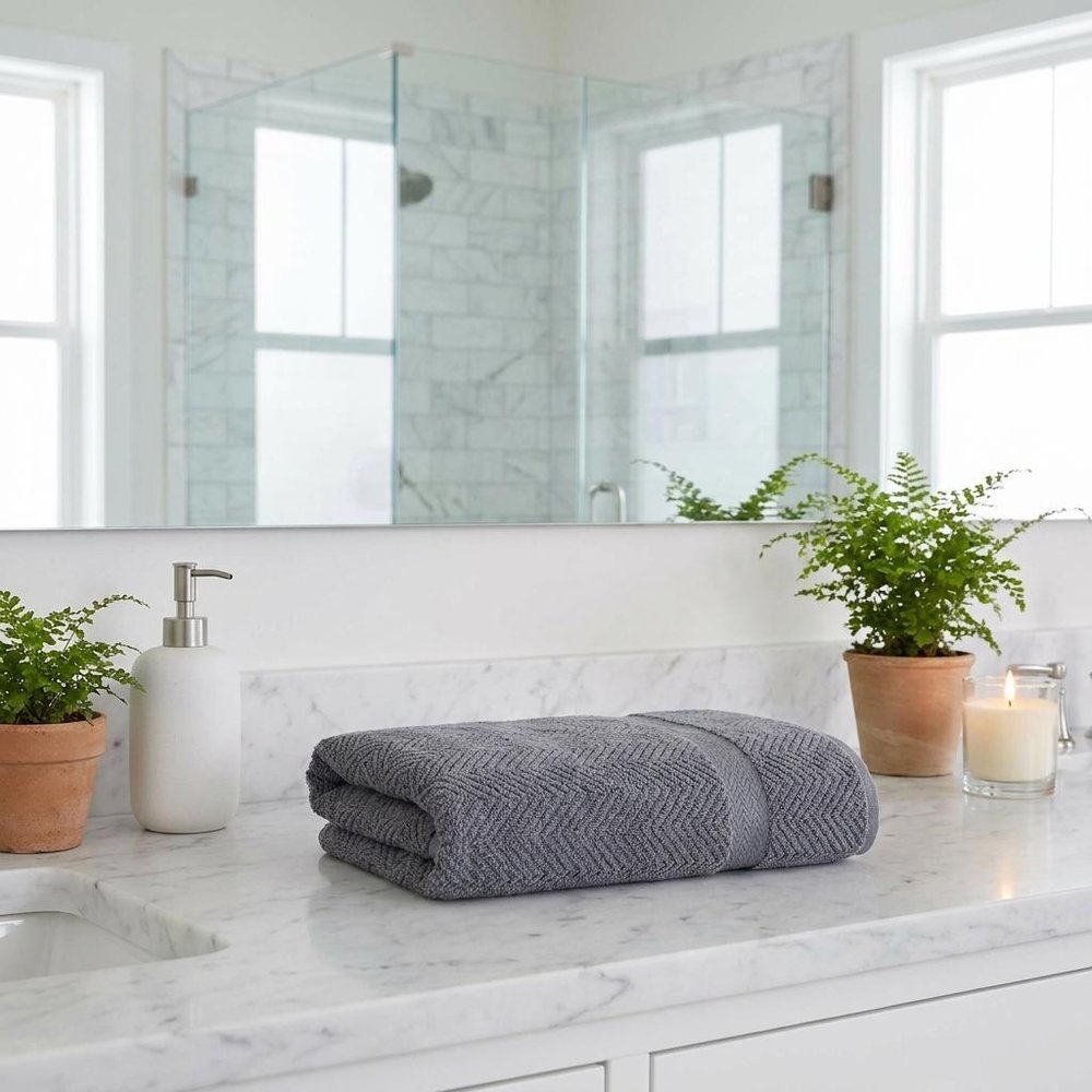 White Chevron Turkish Cotton 40" X 70" Bath Sheet HomeRoots