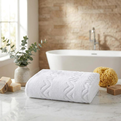 White Jacquard Turkish Cotton 27" X 54" Chevron Bath Towel HomeRoots