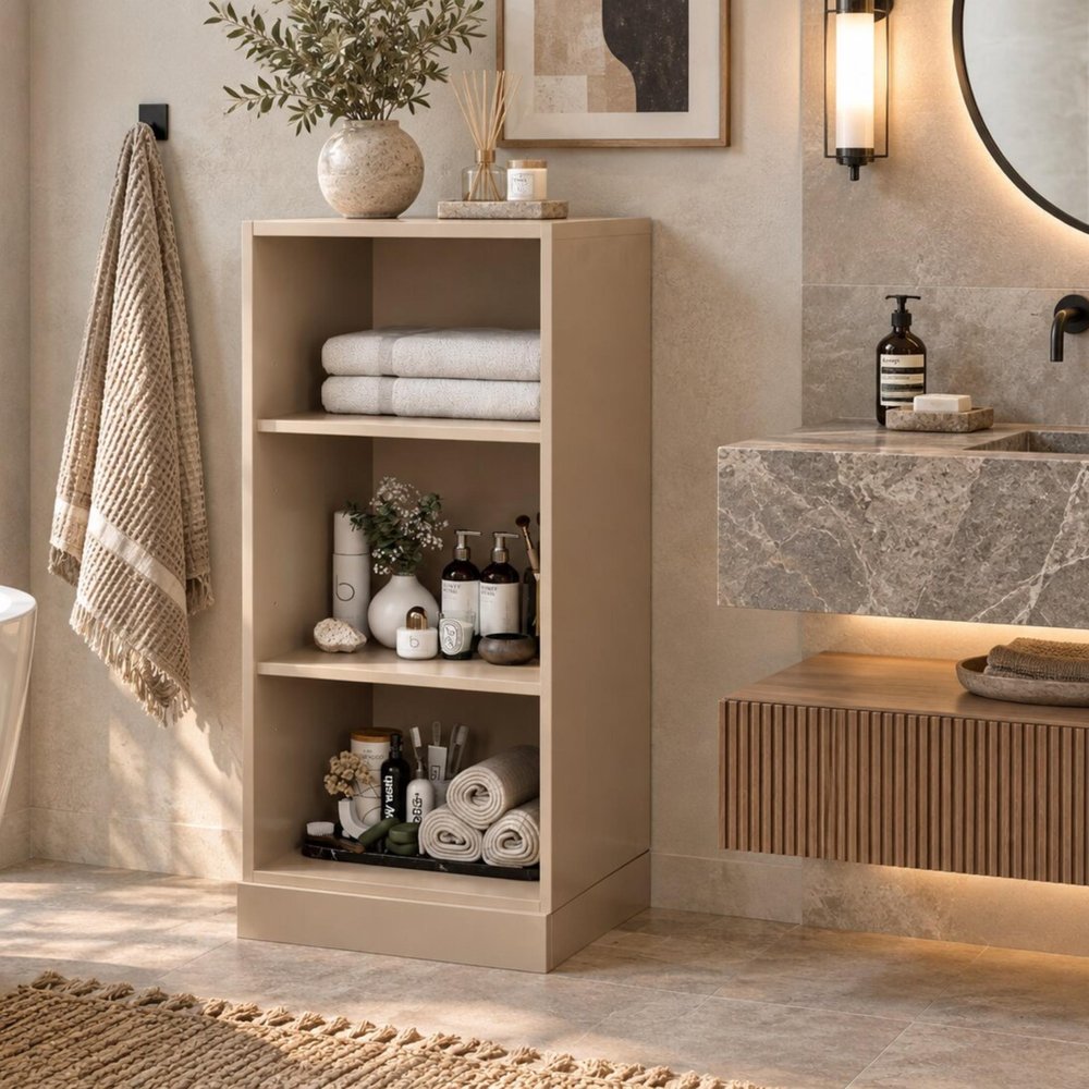 17" Beige Solid Wood Linen Cabinet HomeRoots